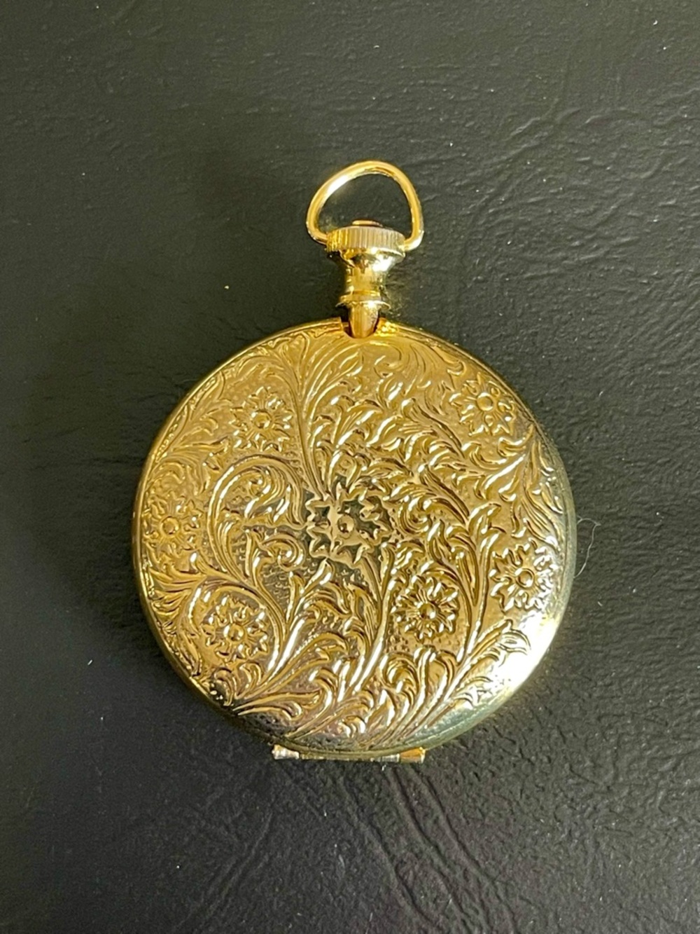 Vintage Ornate Floral Engraved Gold Pocket Watch Case pill box.